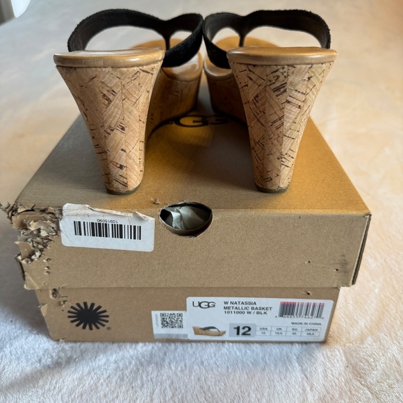 Size 12 UGG Natassia Metallic Basket Cork Flip Flop Wedge Sandals - Picture 5 of 10